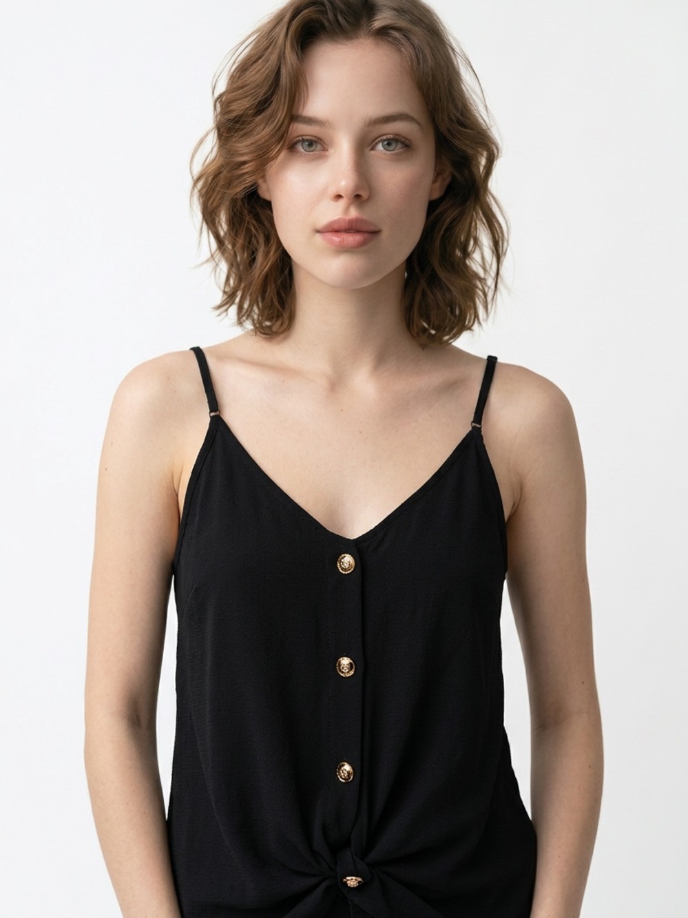 UNBRANDED | Black Button-Front Camisole Tank Top Women’s Size Medium